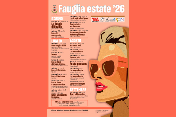 Il volantino con gli eventi di Fauglia estata 2026