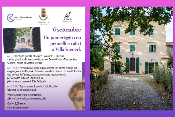 La grafica dell'iniziativa e l'esterno di Villa Kienerk