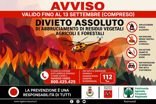 L'infografica sul divieto di abbruciamenti fino al 13 settembre