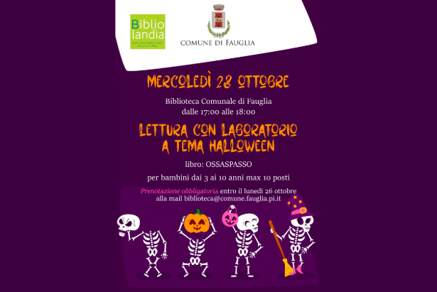 La grafica con cui si avvisa dell'appuntamento di Halloween in biblioteca