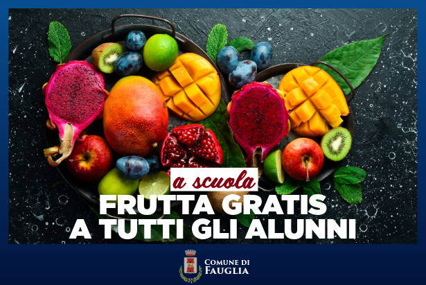 La grafica con cui si annuncia la distribuzione della frutta anche agli alunni della secondaria
