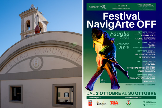 Il teatro comunale e la grafica con cui si annuncia la rassegna