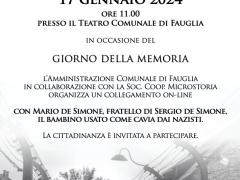 17 GENNAIO ORE 11 INIZIATIVA A TEATRO SUL "GIORNO DELLA MEMORIA" .DIRETTA ON LINE CON MARIO DE SIMONE